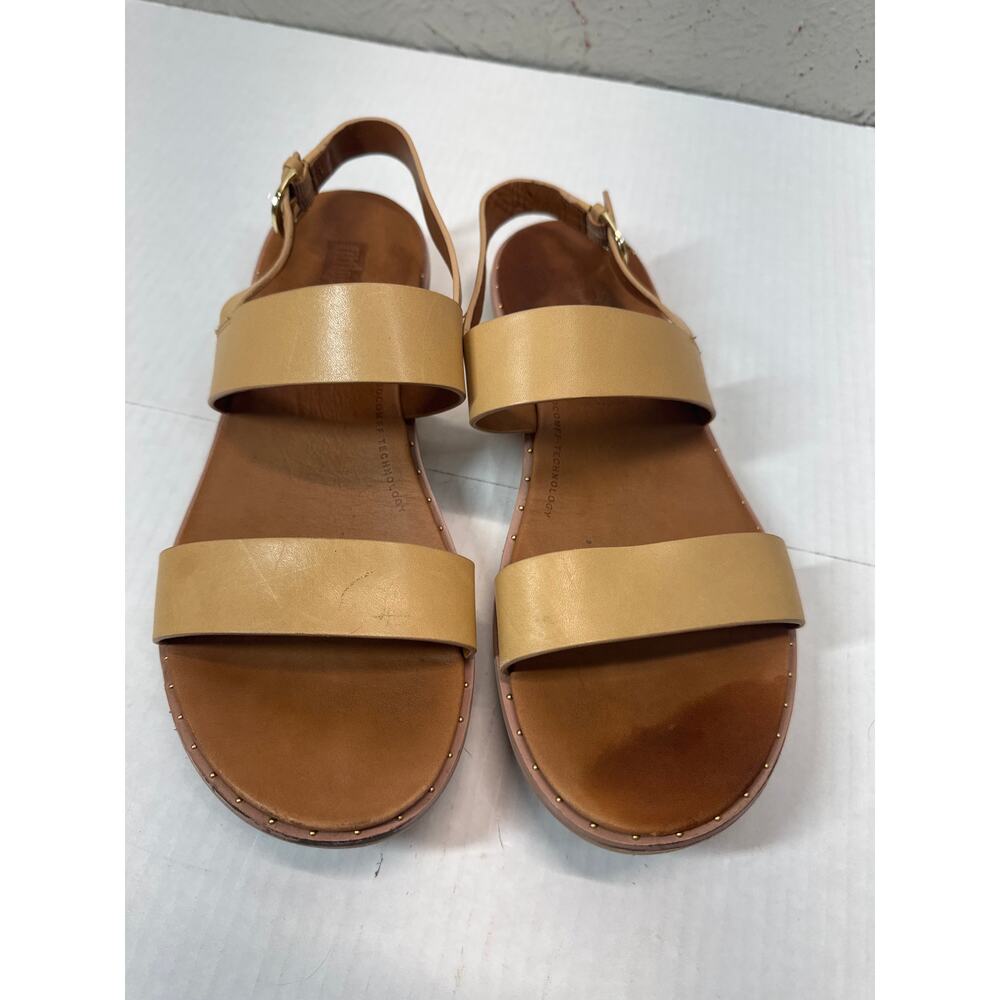 FitFlop‎ Bara Leather Sandals Tan Buckle Two Straps Cushioned Womens Size 9